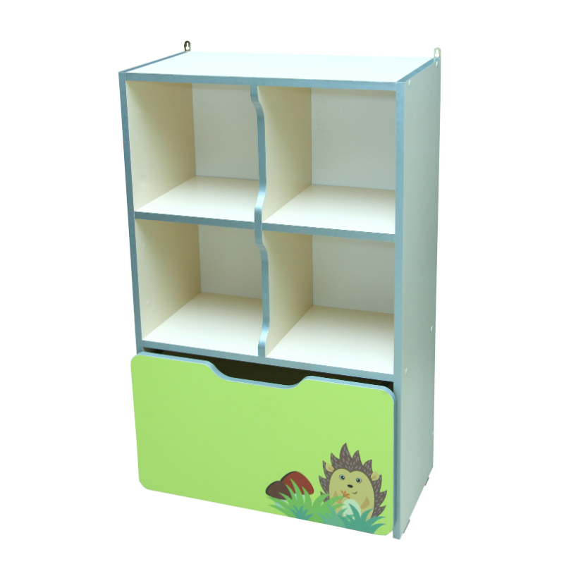 Відкрита дитяча стінка "Звірята" елемент №8, з 2-ма полицями та шухлядою, матеріал корпусу - ЛДСП, для зберігання дитячих речей, АЛМАНТ, 600х300х950 мм.